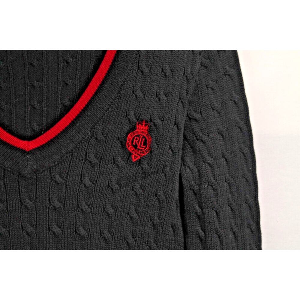 Lauren Ralph Lauren Active Cable Knit Sweater Womens size S Navy Red Trim Logo - Picture 4 of 7